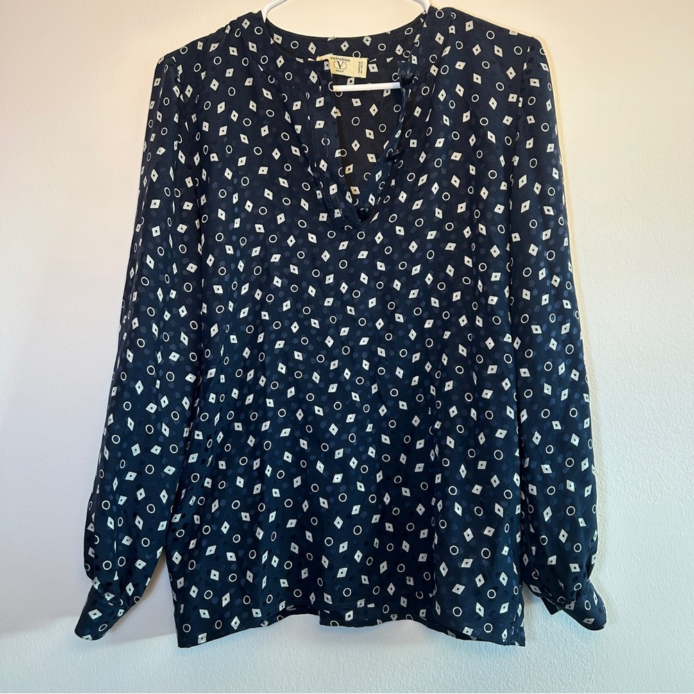 Valentino Miss V Vintage Silk Geometric Print Button Blouse Size 8
